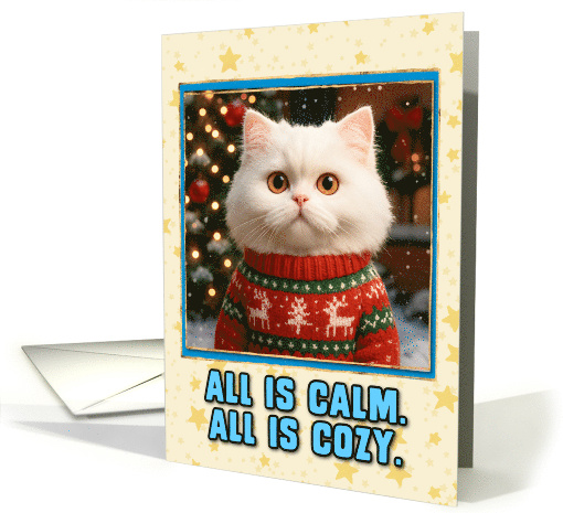 Persian Cat in Knitted Christmas Sweater Outdoors Scene card (1930350)