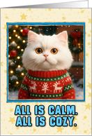 Persian Cat in Knitted Christmas Sweater Outdoors Scene card