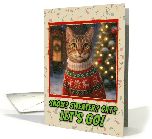 Sokoke Cat in Knitted Christmas Sweater Outdoors Scene card (1930398)