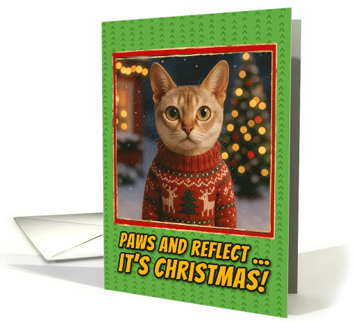 Singapura Cat in Knitted Christmas Sweater Outdoors Scene card