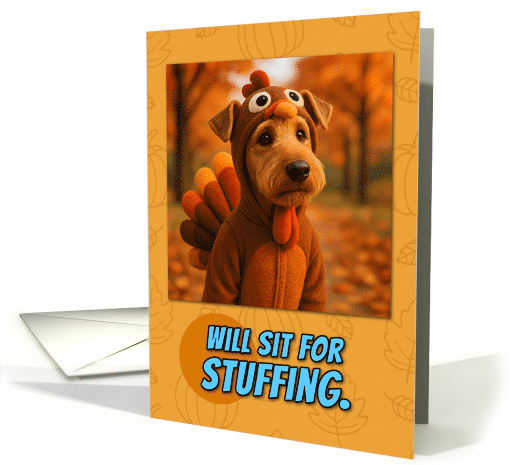 Airedale Terrier Dog in Turkey Suit Thanksgiving Autumn Forest card
