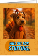 Airedale Terrier Dog in Turkey Suit Thanksgiving Autumn Forrest card