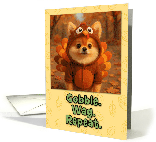 Pomeranian Dog in Turkey Suit Thanksgiving Autumn Forest card