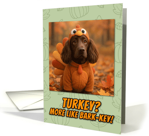 Field Spaniel Dog in Turkey Suit Thanksgiving Autumn Forest card