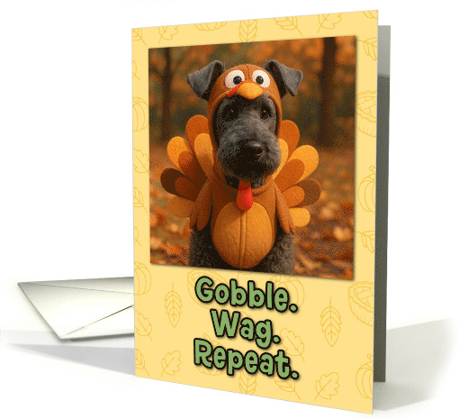 Kerry Blue Terrier Dog in Turkey Suit Thanksgiving Autumn Forest card