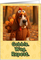 Basset Hound in Turkey Suit Thanksgiving Autumn Forest card