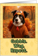 Border Collie Dog in Turkey Suit Thanksgiving Autumn Forest card