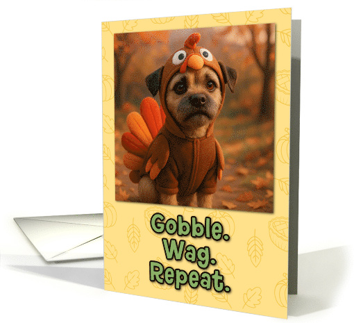 Border Terrier Dog in Turkey Suit Thanksgiving Autumn Forest card