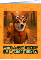 Norwegian Lundehund in Turkey Suit Thanksgiving Autumn Forest card