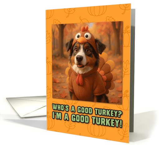 Australian Shepherd Dog in Turkey Suit Thanksgiving Autumn Forest card