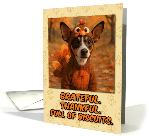 Rat Terrier Dog in Turkey Suit in Thanksgiving Autumn Forest card