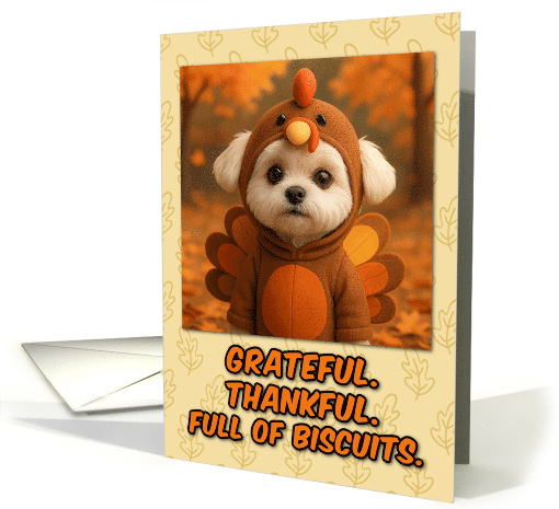 Maltese Dog in Turkey Suit in Thanksgiving Autumn Forest card