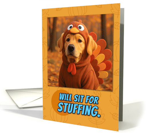 Golden Retriever Dog in Turkey Suit Thanksgiving Autumn Forest card