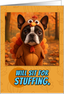 Boston Terrier Dog in Turkey Suit Thanksgiving Autumn Forest card