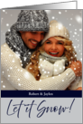 Let It Snow Winter Blue Holiday Custom Photo card
