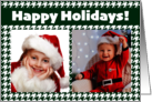 Custom Unique Two Photo Happy Holidays Green Houndstooth card
