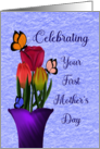 Celebrating Your First Mother’s Day Flowerpot Tulips with Butterflies card