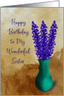 Happy Birthday to My Wonderful Sister Lavender in Vase card