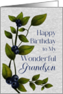 Happy Birthday to My Wonderful Grandson Watercolor Blueberries card