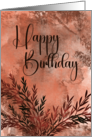 Happy Birthday Botanical Coral Brown Watercolor card