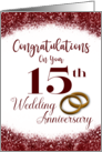 Congratulations on Your 15th Wedding Anniversary Ruby Red Faux Glitter card