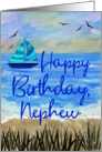 Nephew Happy Birthday Watercolor Beach and Sailboat card