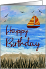 Happy Birthday Watercolor Sailboat at Beach card