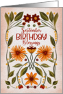 September Birthday Blessings Rustic Artistic Flower Vine Illustration card
