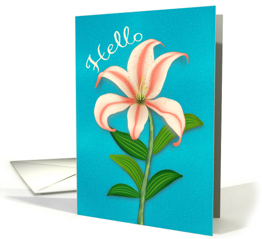 Hello Tiger Lily Flower on Blue Faux Fabric card (1852774)