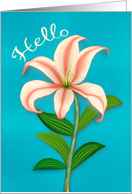 Hello Tiger Lily Flower on Blue Faux Fabric card