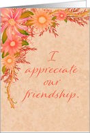 I Appreciate Our Friendship Illustrated Peach Coral Flowers and Vine card