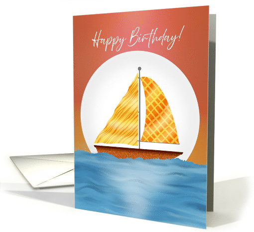 Happy Birthday Illustrated Sailboat on Water with Moon card (1865362)