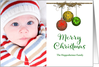 Merry Christmas Ornaments Faux Garland Custom Photo card