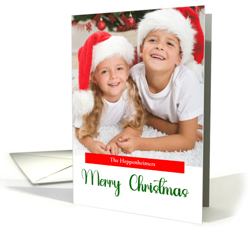 Custom Photo and Family Name Merry Christmas in Green card (1870830)