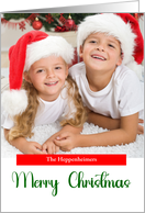 Custom Photo and Family Name Merry Christmas in Green card