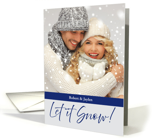 Let It Snow Winter Blue Holiday Custom Photo card (1870848)