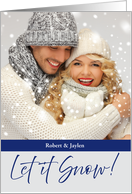 Let It Snow Winter Blue Holiday Custom Photo card