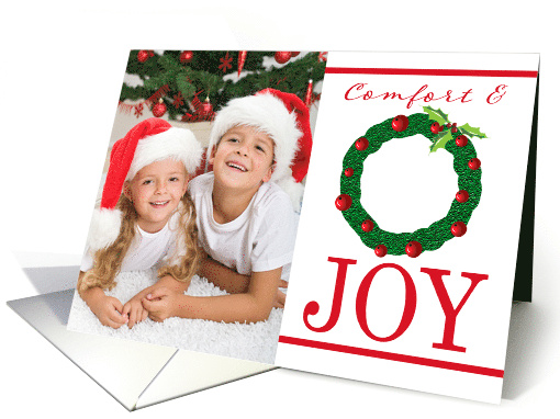 Comfort and Joy Holly Berry Wreath Custom Photo card (1871290)