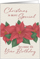 Special Christmas Birthday with Watercolor Red Poinsettias card