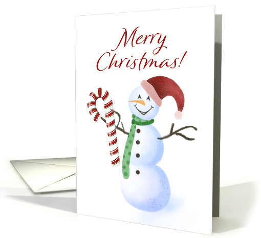 Merry Christmas Watercolor Snowman and Candy Cane card (1875892)