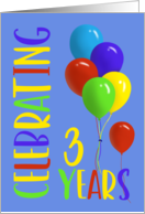 Celebrating 3 Years Colorful Birthday Balloons card