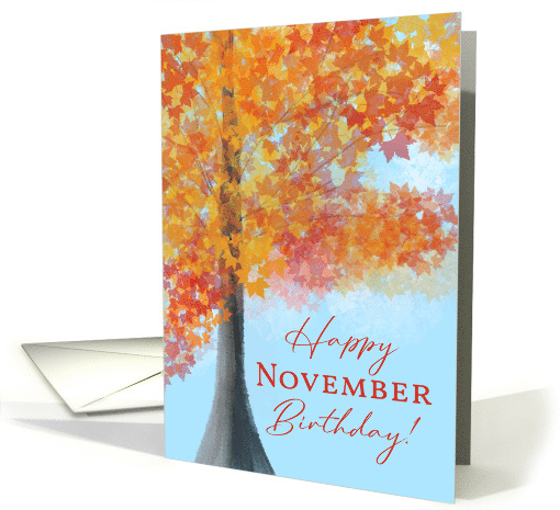 Happy November Birthday Autumn Leaf Tree card (1887538)