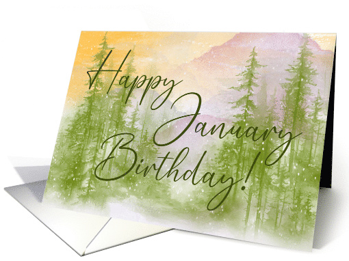 Happy January Birthday Snowy Mountain Nature Landscape card (1889496)