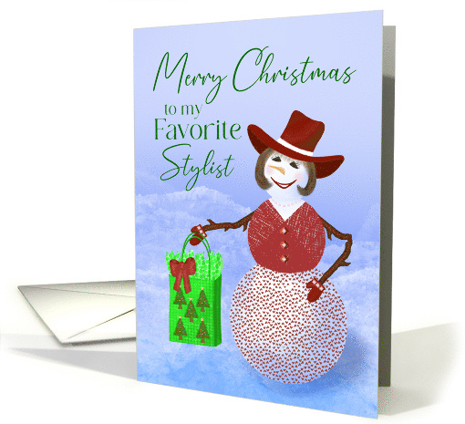 Merry Christmas to My Favorite Stylist Snowwoman Holding Gift Bag card