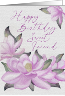Happy Birthday Sweet Friend Pink Magnolias Watercolor card