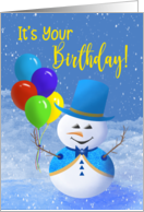 Fancy Snowman Balloons Birthday card