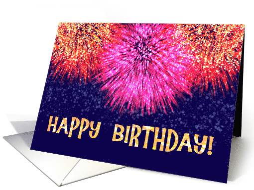 Happy Birthday Red Gold Pink Fireworks card (1895874)