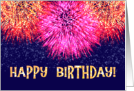 Happy Birthday Red Gold Pink Fireworks card