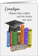 Grandson Graduation Watercolor School Books Mortar Board Diploma card