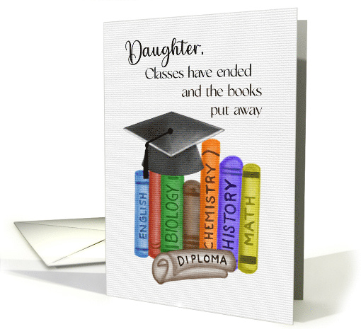 Daughter Graduation Watercolor School Books Mortar Board Diploma card